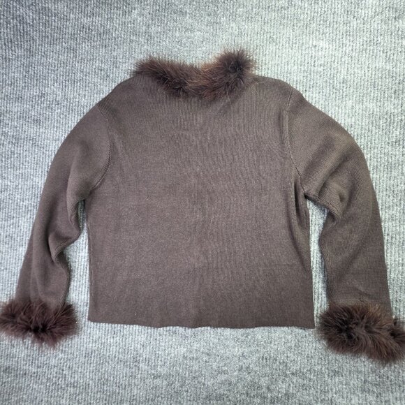 Rebecca Thomas Sweater Womens Medium Brown Feather Trim Cardigan Button Up - Picture 13 of 14